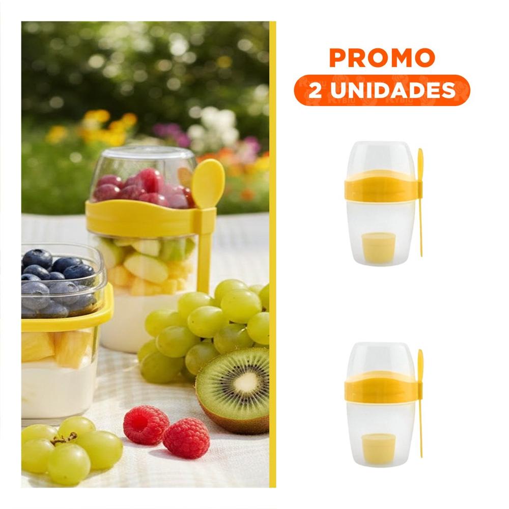 Pack2 Contenedor Yogurero Amarillo con Cuchara Practica para Llevar YRegalo Sticker