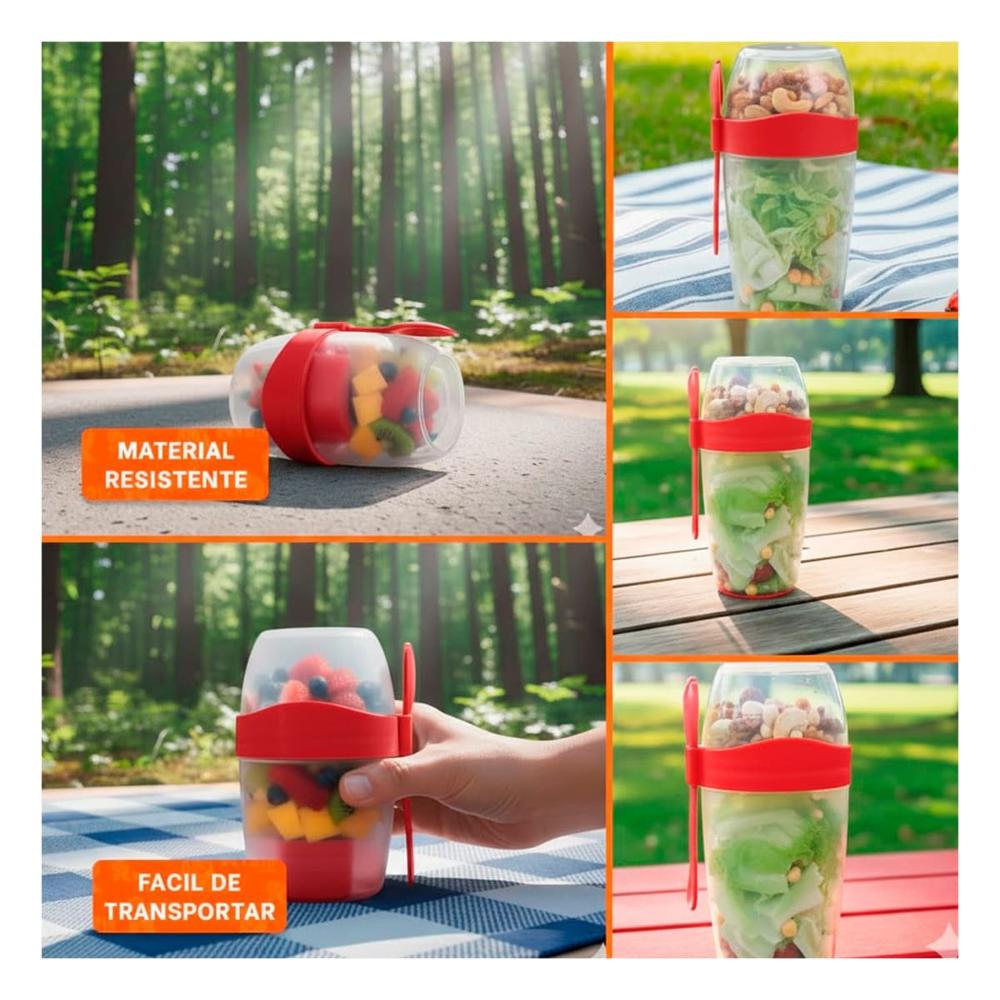 Taza Yogurera 2 en 1 Rojo con Compartimento para Fruta y Granola YLigas Regalo