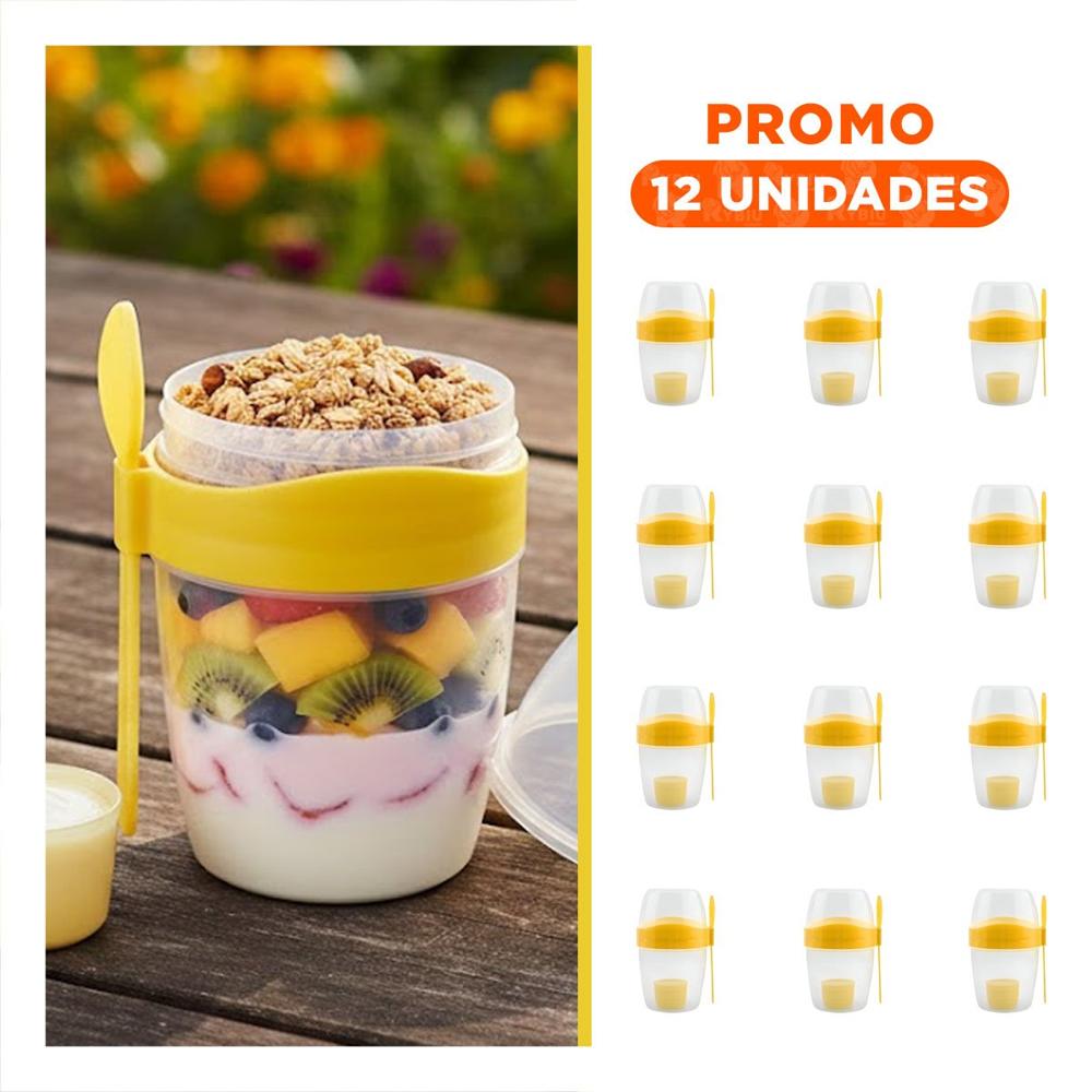 Pack12 Vaso Yogur Amarillo con Diseno Compacto para Lonchera Saludable