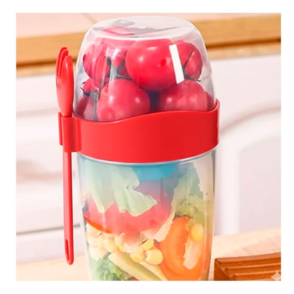 Vaso Porta Yogur 2 en 1 Rojo con Cuchara Ideal para Oficina o Colegio Y notas