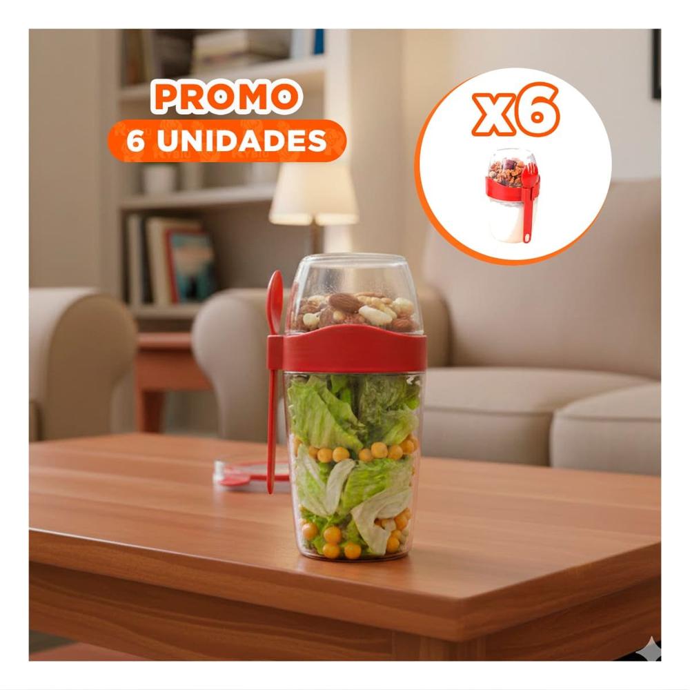 Pack6 Contenedor Yogurero Rojo con Cuchara Integrada Facil de Transportar YPapel Regalo