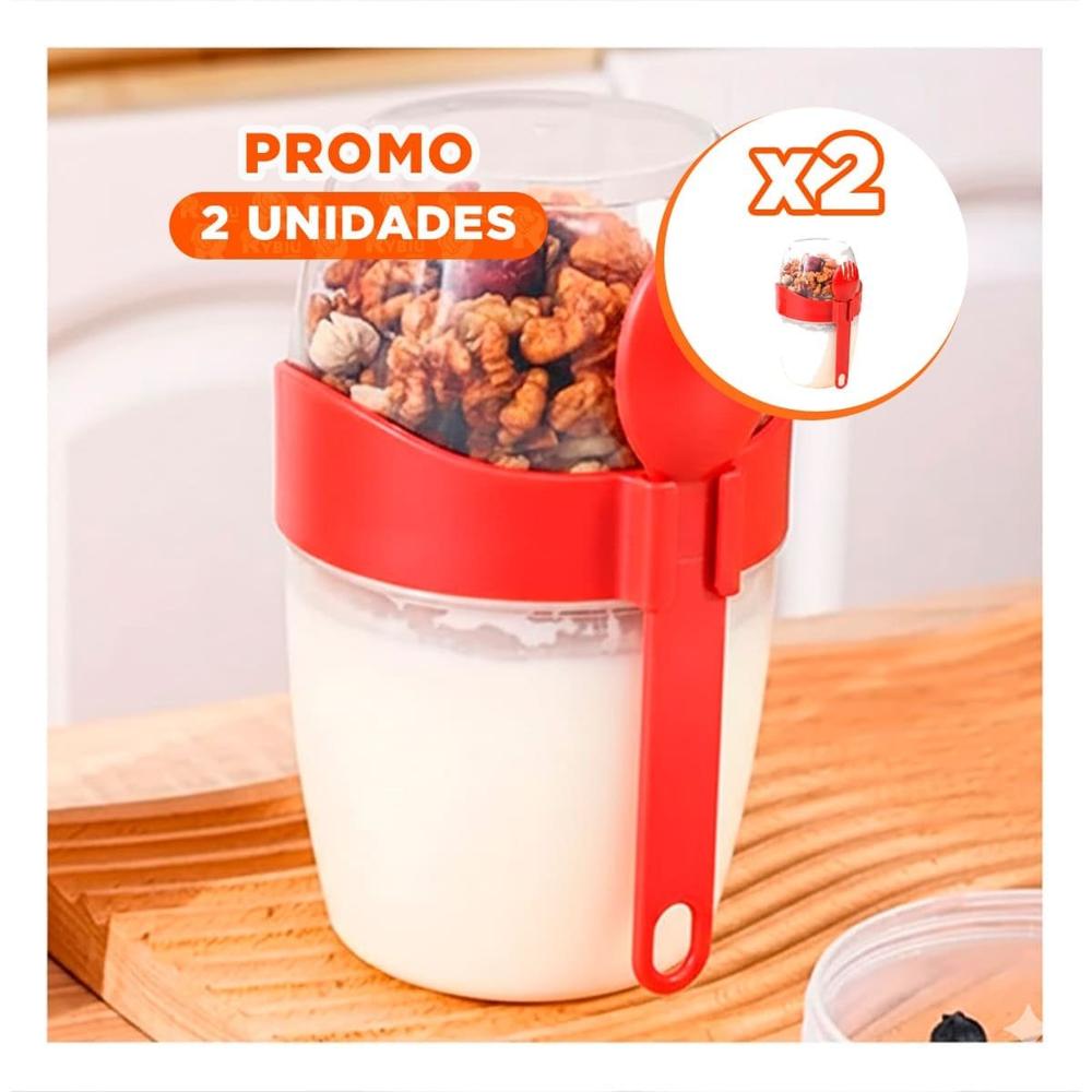 Pack2 Recipiente Yogur Rojo con Compartimento Superior Multiuso YPapel Regalo