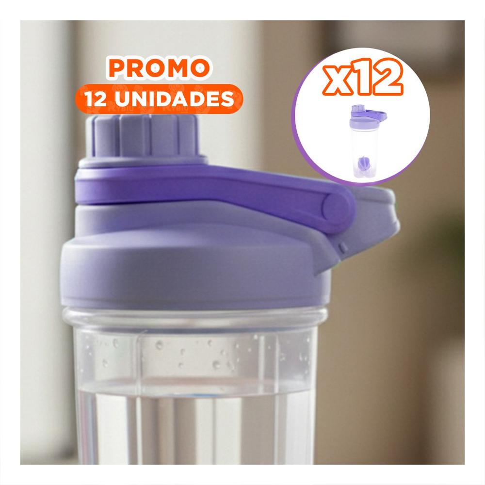 Pack12 Vaso Tomatodo Shaker 500ml Lila Reutilizable para Agua y Batidos YRegalo Sticker