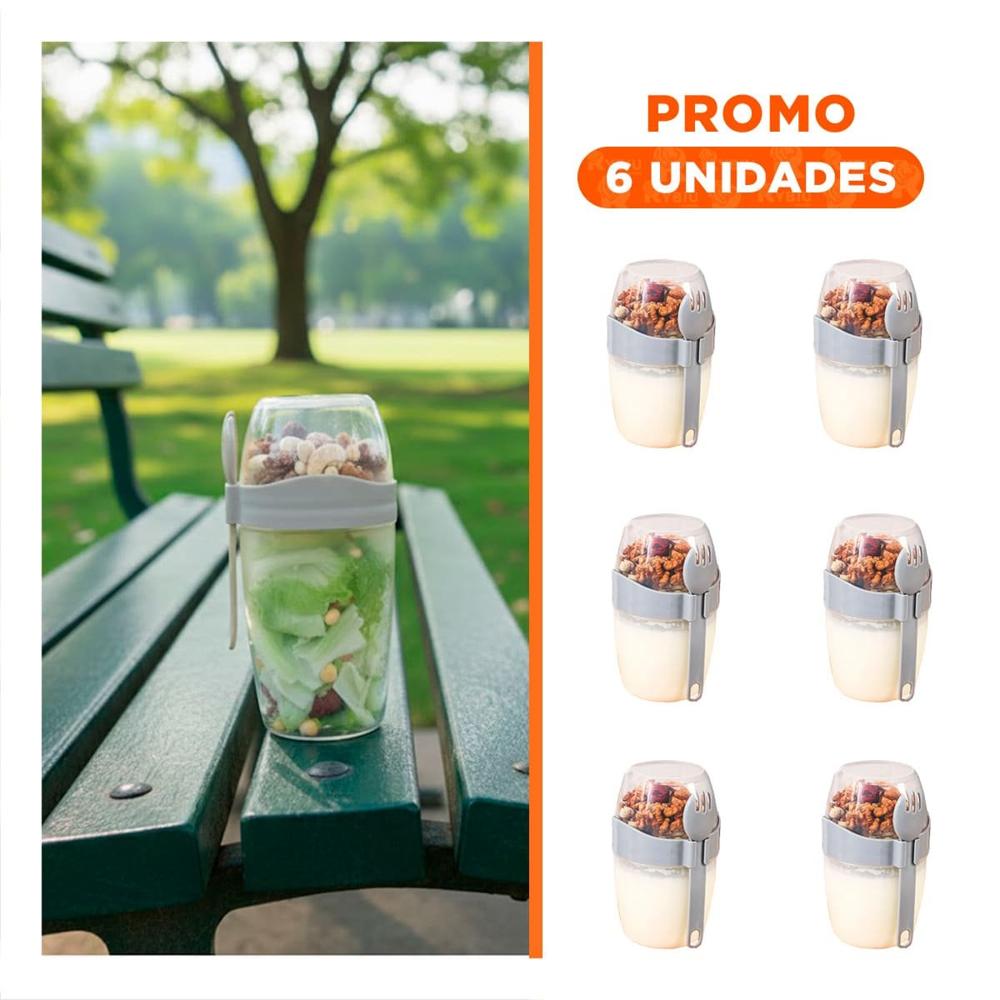 Pack6 Taza Yogur Plomo 2 en 1 con Espacio para Fruta Picada YRegalo Sticker