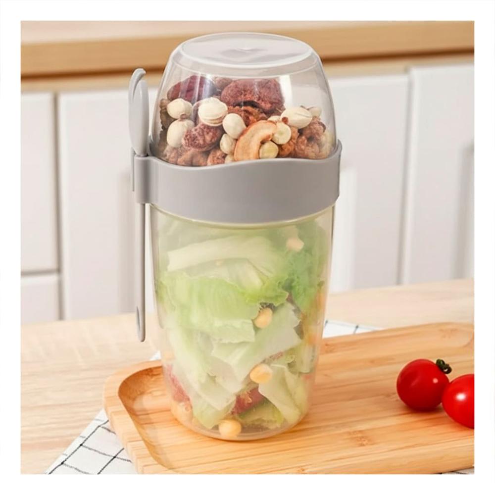 Vaso Yogurero 2 en 1 Plomo con Cubierto Practico para Llevar Snacks