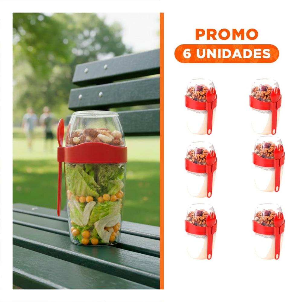 Pack6 Taza Yogur Rojo 2 en 1 con Espacio para Fruta Picada YRegalo Sticker