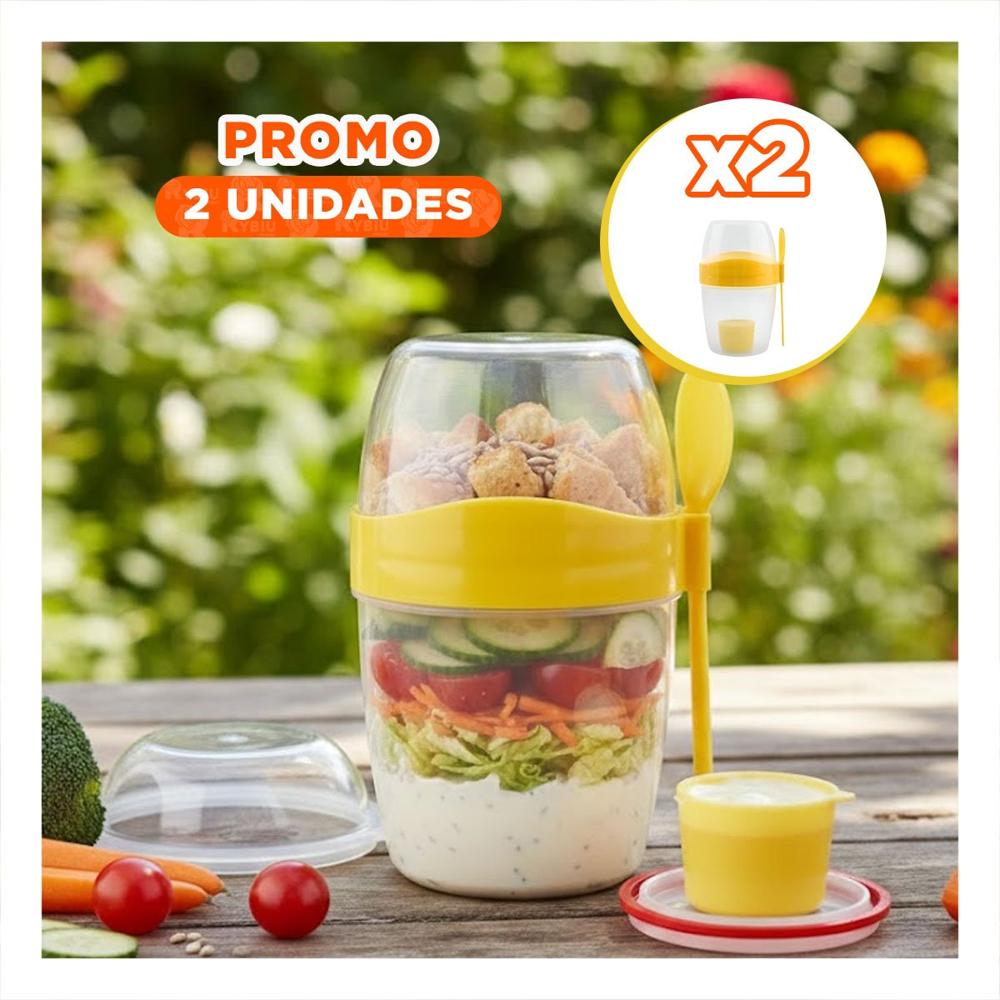 Pack2 Recipiente Yogur Amarillo con Compartimento Superior Multiuso YPapel Regalo
