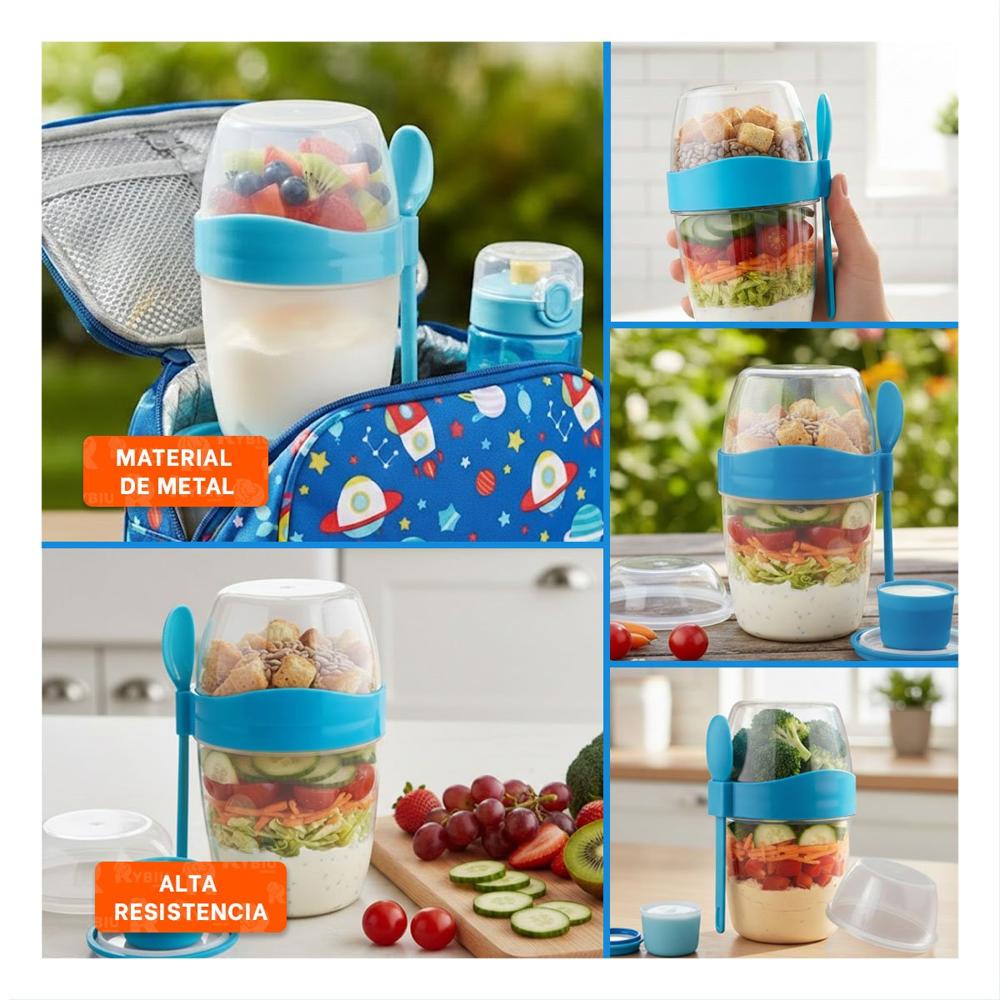 Taza Yogurera 2 en 1 Azul con Compartimento para Fruta y Granola YLigas Regalo