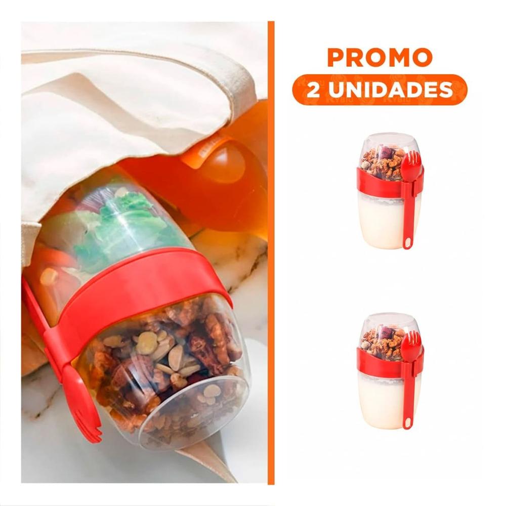 Pack2 Contenedor Yogurero Rojo con Cuchara Practica para Llevar YRegalo Sticker