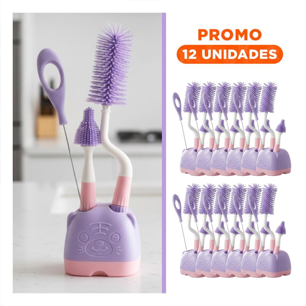 Pack12 Pincel Infantil que Protege Biberones 4pzs Base Osito Morado