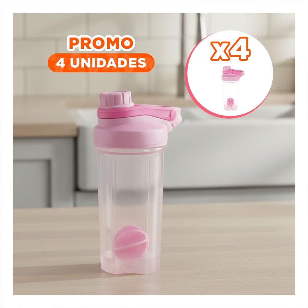 Pack4 Botella Tomatodo Shaker 500ml Rosado Portátil para Licuados y Batidos YRegalo Sticker