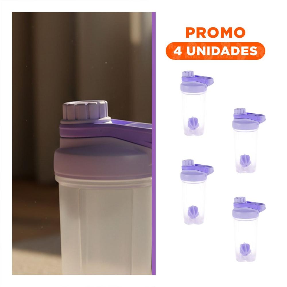 Pack4 Envase Tomatodo Shaker 500ml Lila Reutilizable para Gym y Oficina
