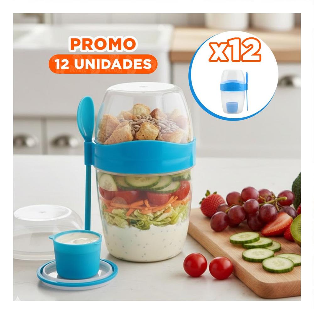 Pack12 Contenedor Yogur Azul con Tapa Ajustada Facil de Manipular YPapel Regalo
