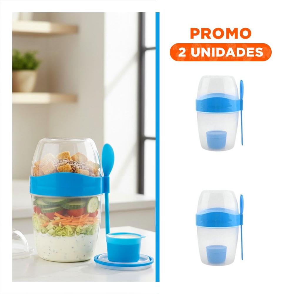 Pack2 Contenedor Yogurero Azul con Cuchara Practica para Llevar YRegalo Sticker