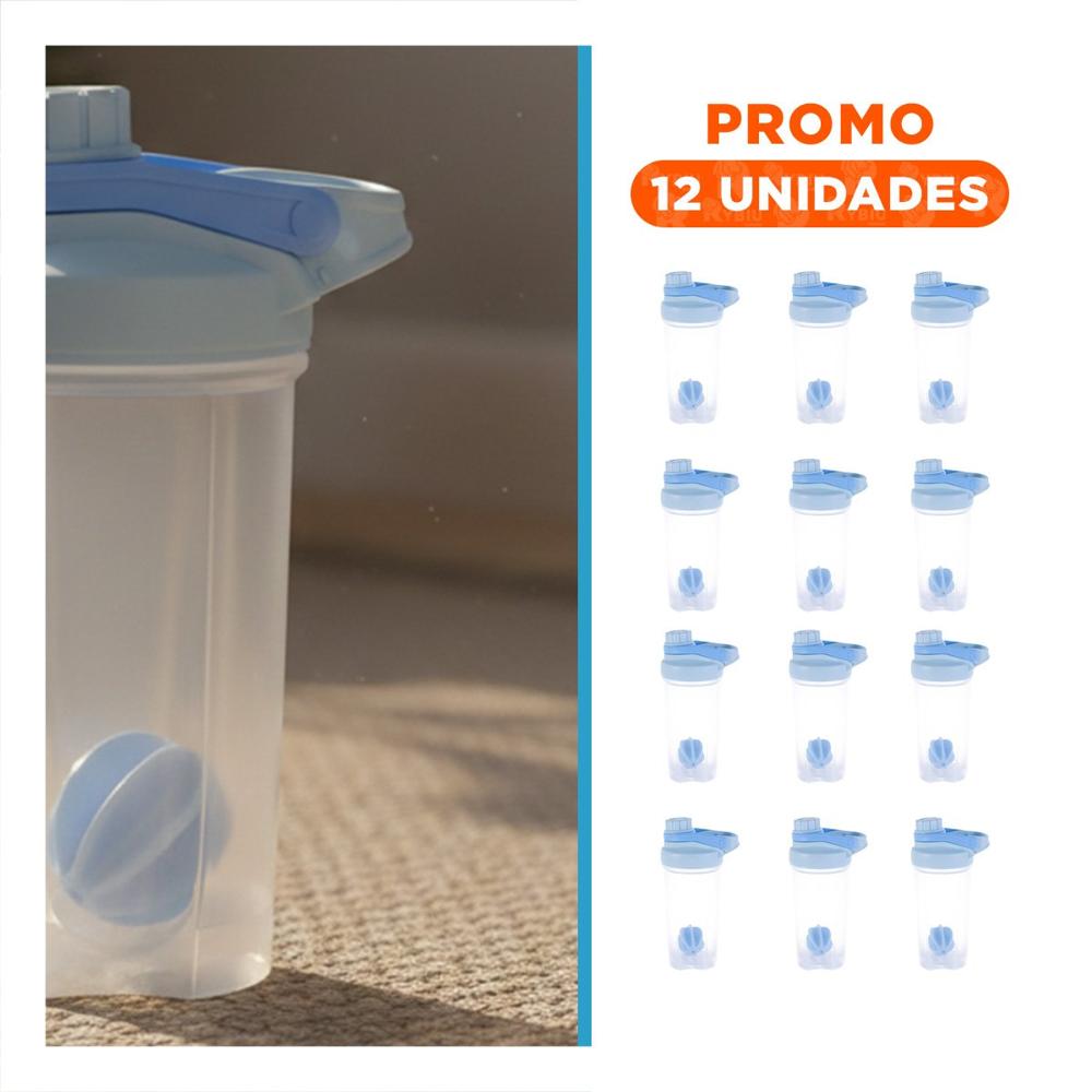 Pack12 Bidón Tomatodo Shaker 500ml Celeste Fácil de Usar y Lavar Diario