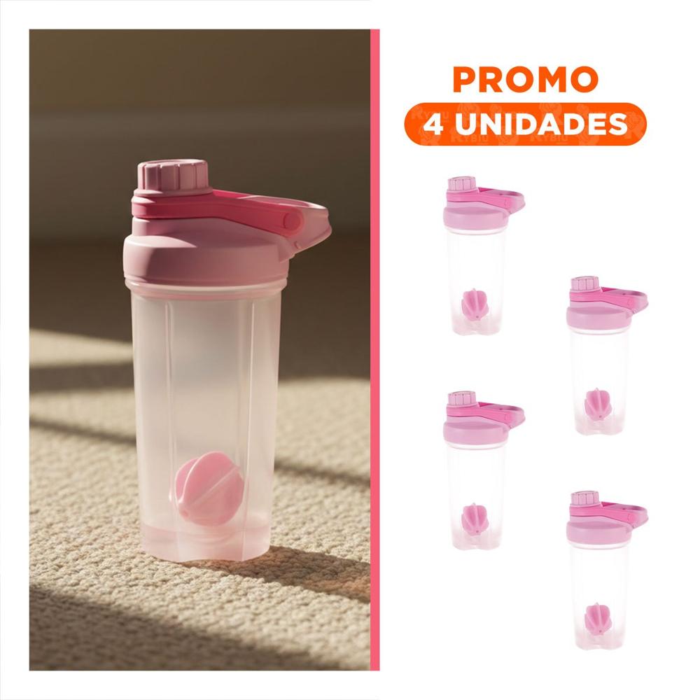 Pack4 Envase Tomatodo Shaker 500ml Rosado Reutilizable para Gym y Oficina