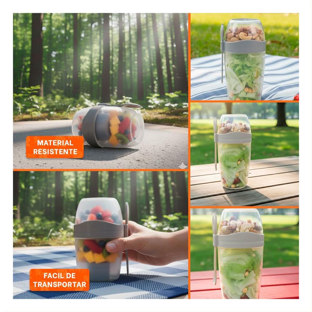 Taza Yogurera 2 en 1 Plomo con Compartimento para Fruta y Granola YLigas Regalo