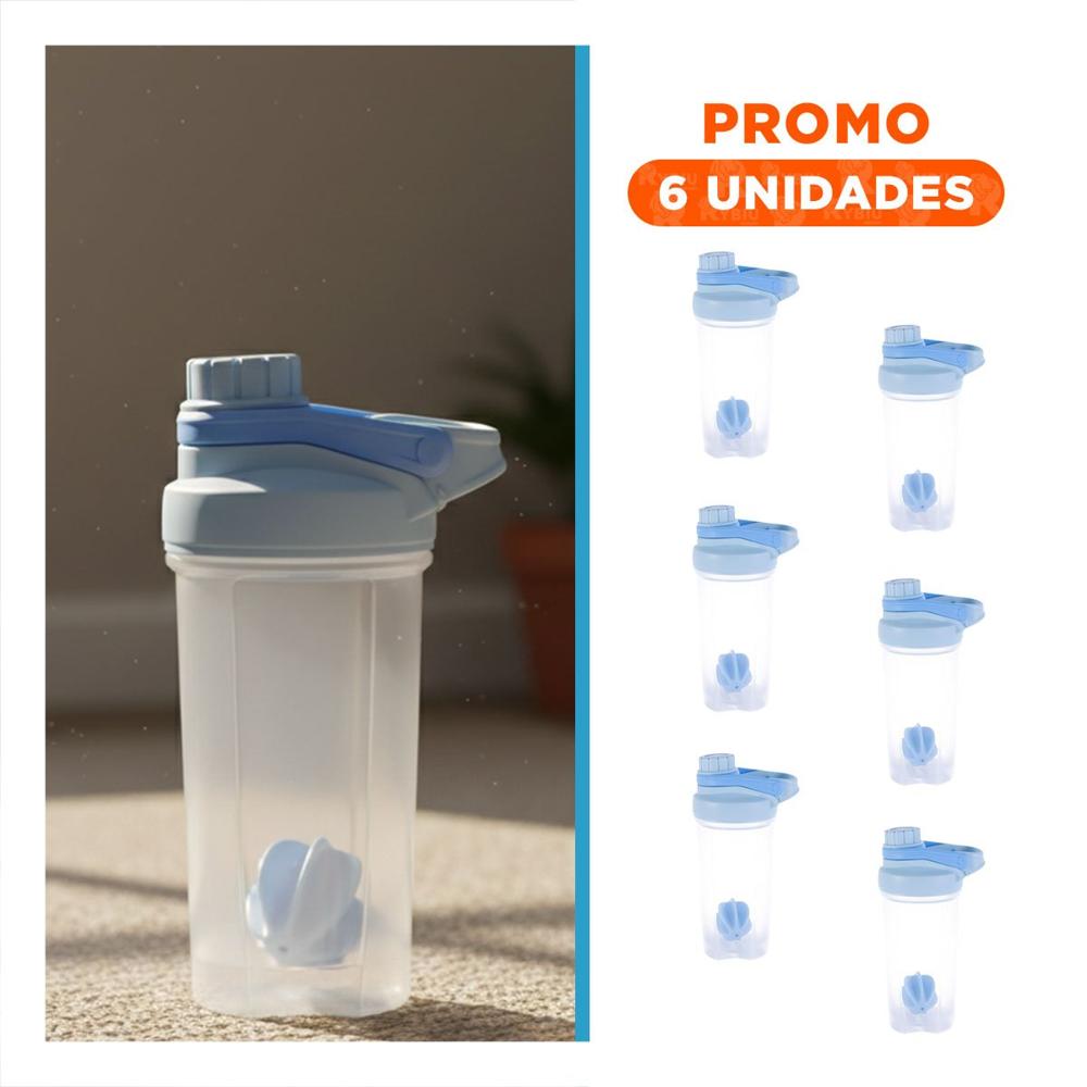 Pack6 Envase Tomatodo Shaker 500ml Celeste Portátil para Gym YRegalo Sticker