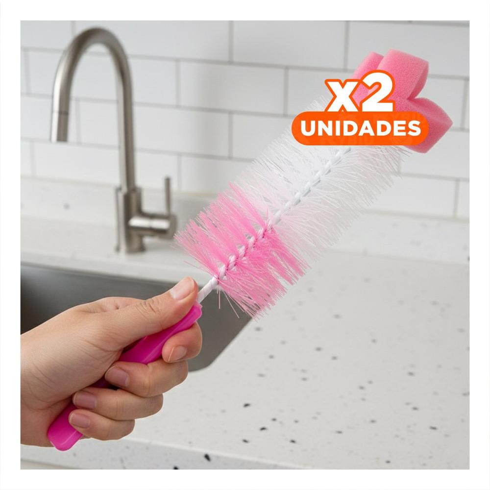 Pack2 Raspador que Remueve Restos de Leche de Biberones 2pzs Base Rosado