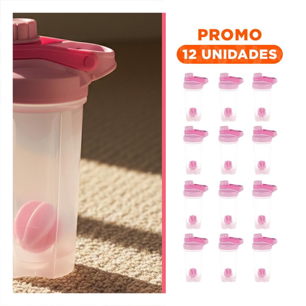 Pack12 Bidón Tomatodo Shaker 500ml Rosado Fácil de Usar y Lavar Diario