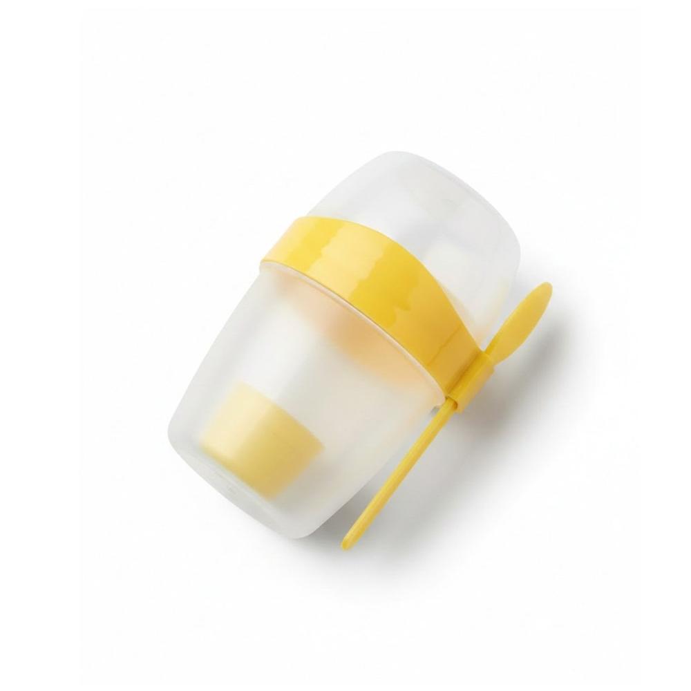 Contenedor Yogur 2 en 1 Amarillo con Cubierto Incluido Facil de Transportar YRegalo Sticker