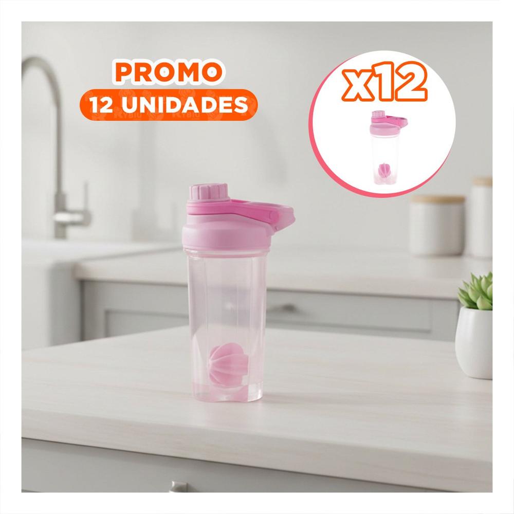 Pack12 Vaso Tomatodo Shaker 500ml Rosado Reutilizable para Agua y Batidos YRegalo Sticker