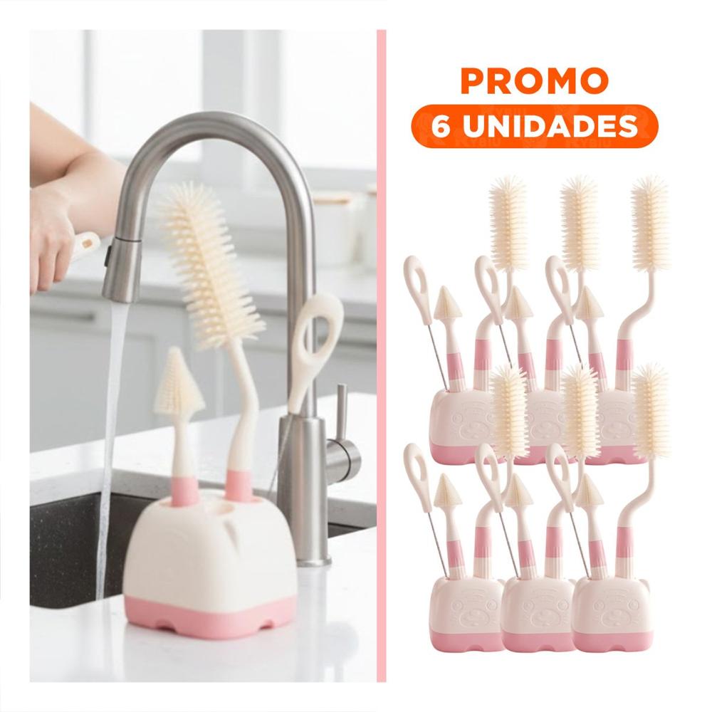 Pack6 Pincel con Base para Organizacion 4pzs Base Osito Rosado Y Regalo Sticker