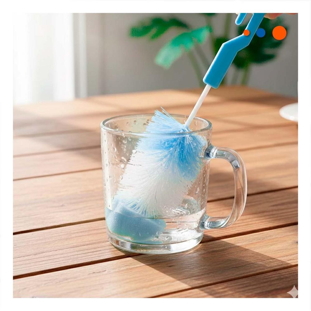 Cepillo Practico para Mantener Tetinas y Vasos Impecables 2pzs Base Celeste Y Papel Regalo
