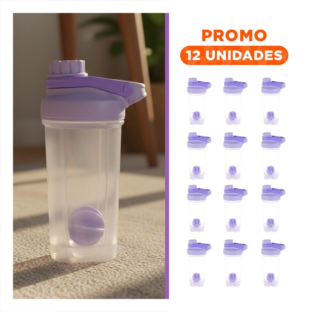 Pack12 Bidón Tomatodo Shaker 500ml Lila Fácil de Usar y Lavar Diario