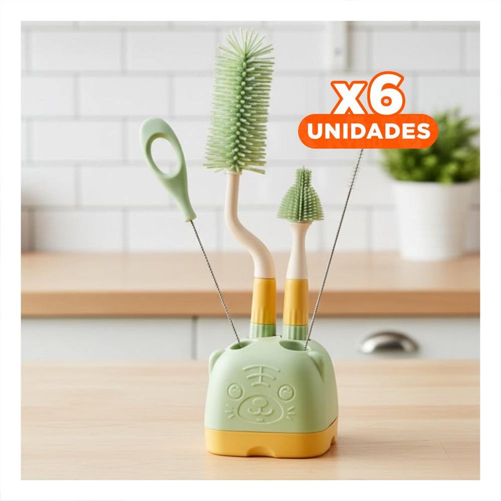 Pack6 Kit para Bebe 4 Pzs Verde Base Osito para Uso Diario de Biberones en Casa