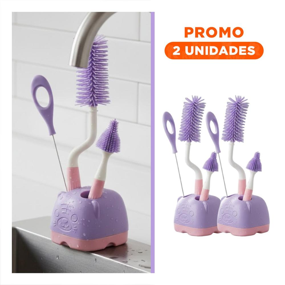 Pack2 Escobilla que Facilita Higiene Rapida 4pzs Base Osito Morado Y Regalo Sticker