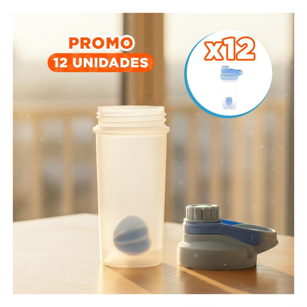 Pack12 Botella Tomatodo Shaker 500ml Celeste para Gym y Hidratación Diario YPapel Regalo