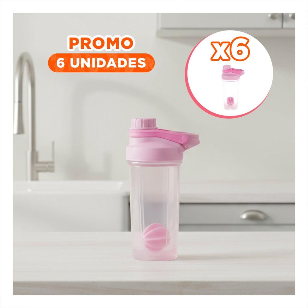 Pack6 Frasco Tomatodo Shaker 500ml Rosado para Agua y Bebidas Saludables YPapel Regalo