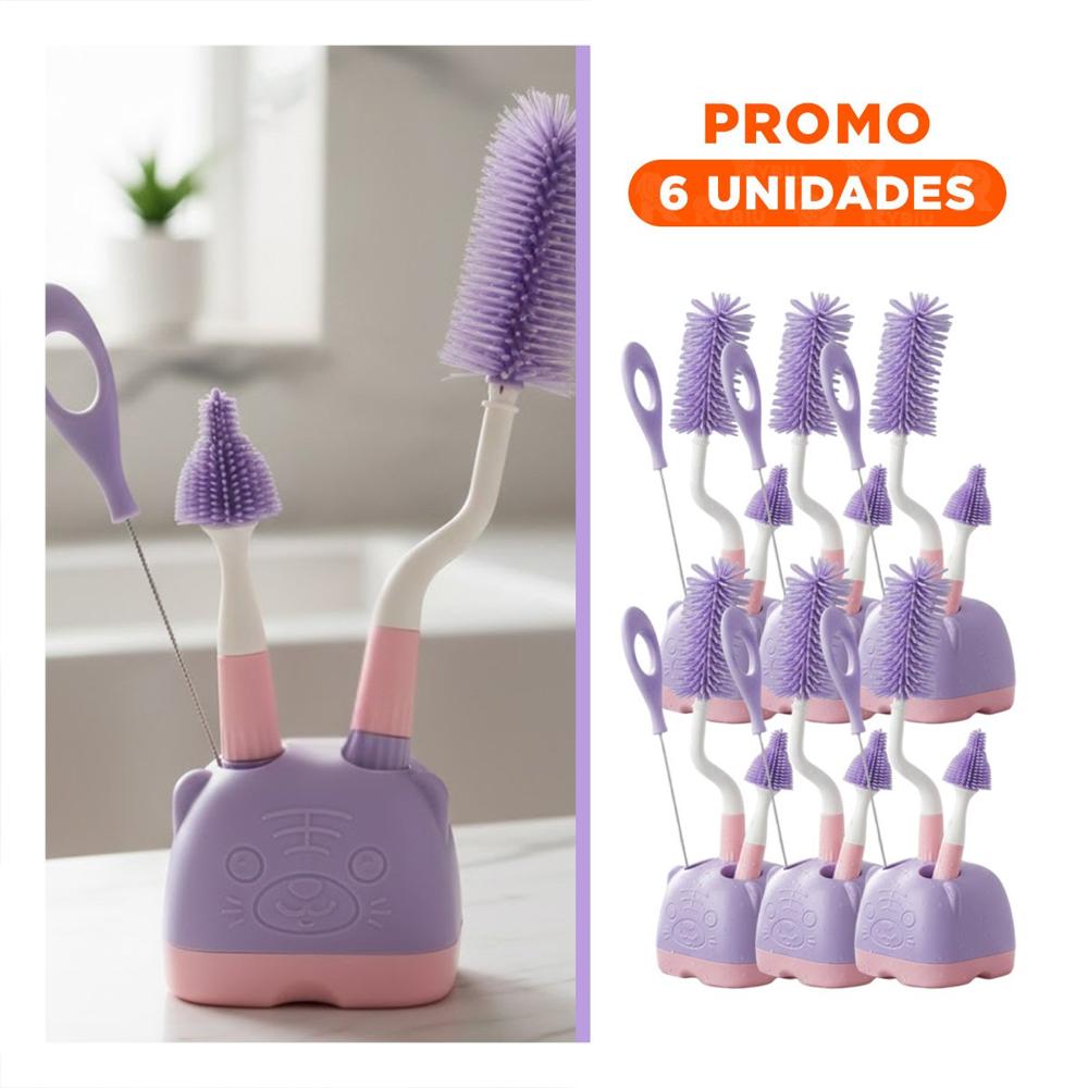 Pack6 Pincel con Base para Organizacion 4pzs Base Osito Morado Y Regalo Sticker