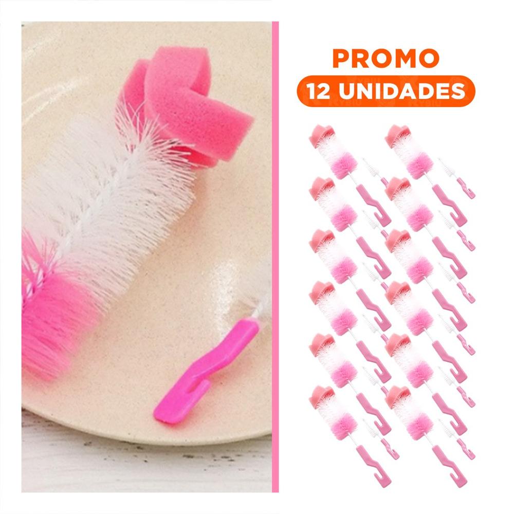 Pack12 Pincel Infantil para Higiene Rapida y Facil 2pzs Base Rosado