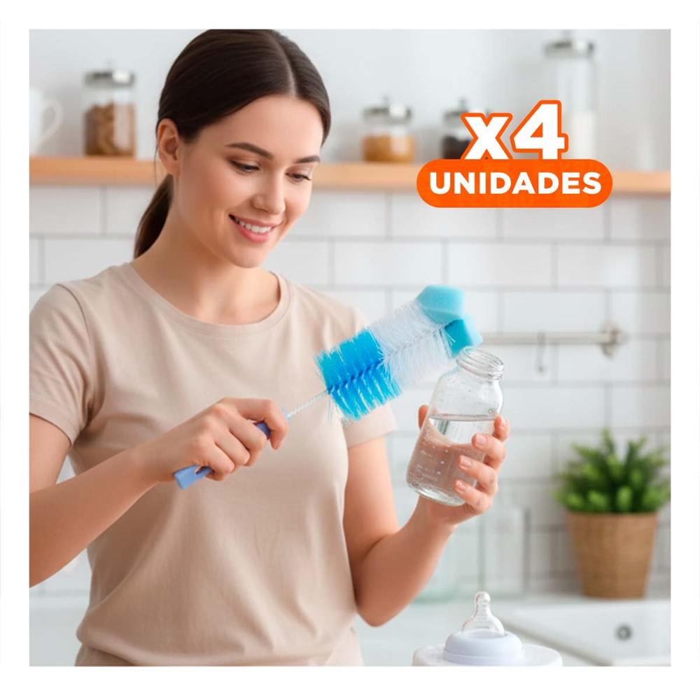 Pack4 Pincel que Llega a Rincones Reducidos de Tetinas 2pzs Base Celeste Y Regalo Sticker