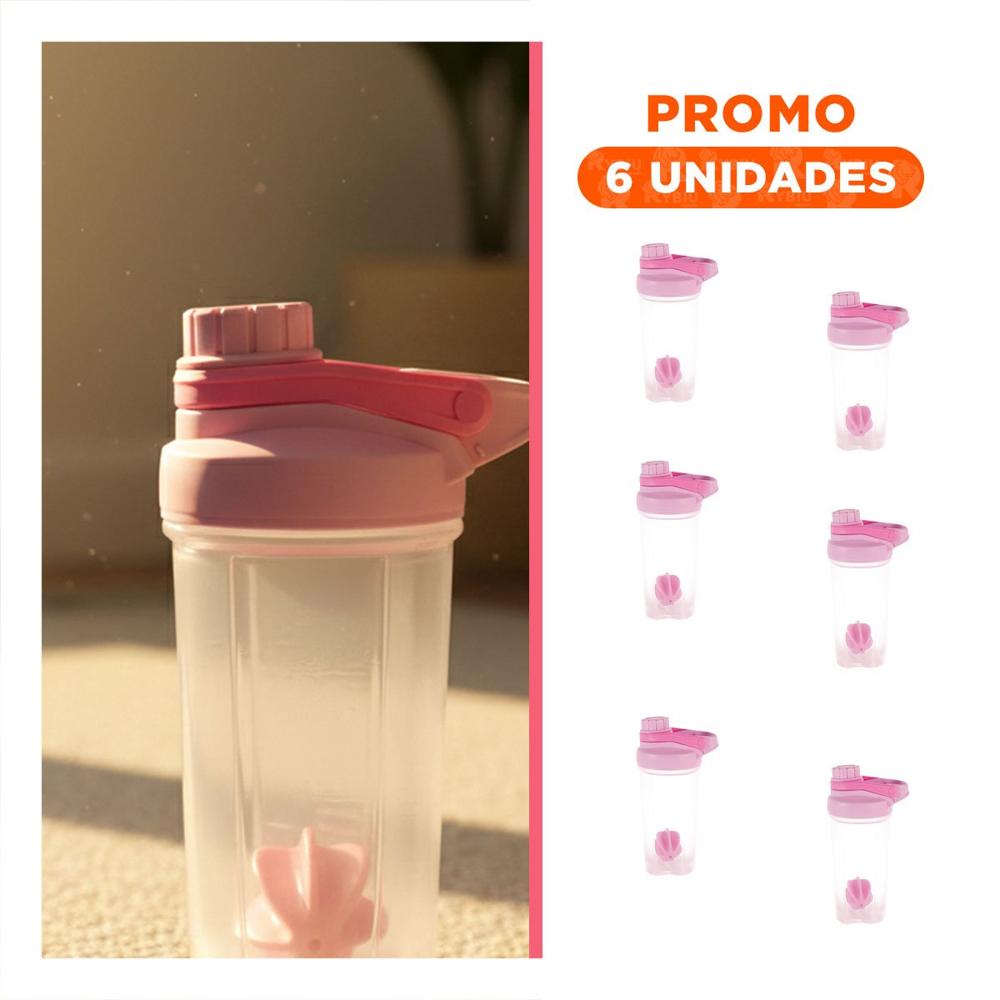 Pack6 Envase Tomatodo Shaker 500ml Rosado Portátil para Gym y Actividad Física YRegalo Sticker