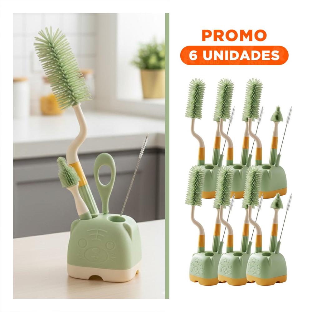 Pack6 Kit Bebe 4 Pzs Verde Base Osito para Higiene de Biberones Facilmente Y Regalo Sticker