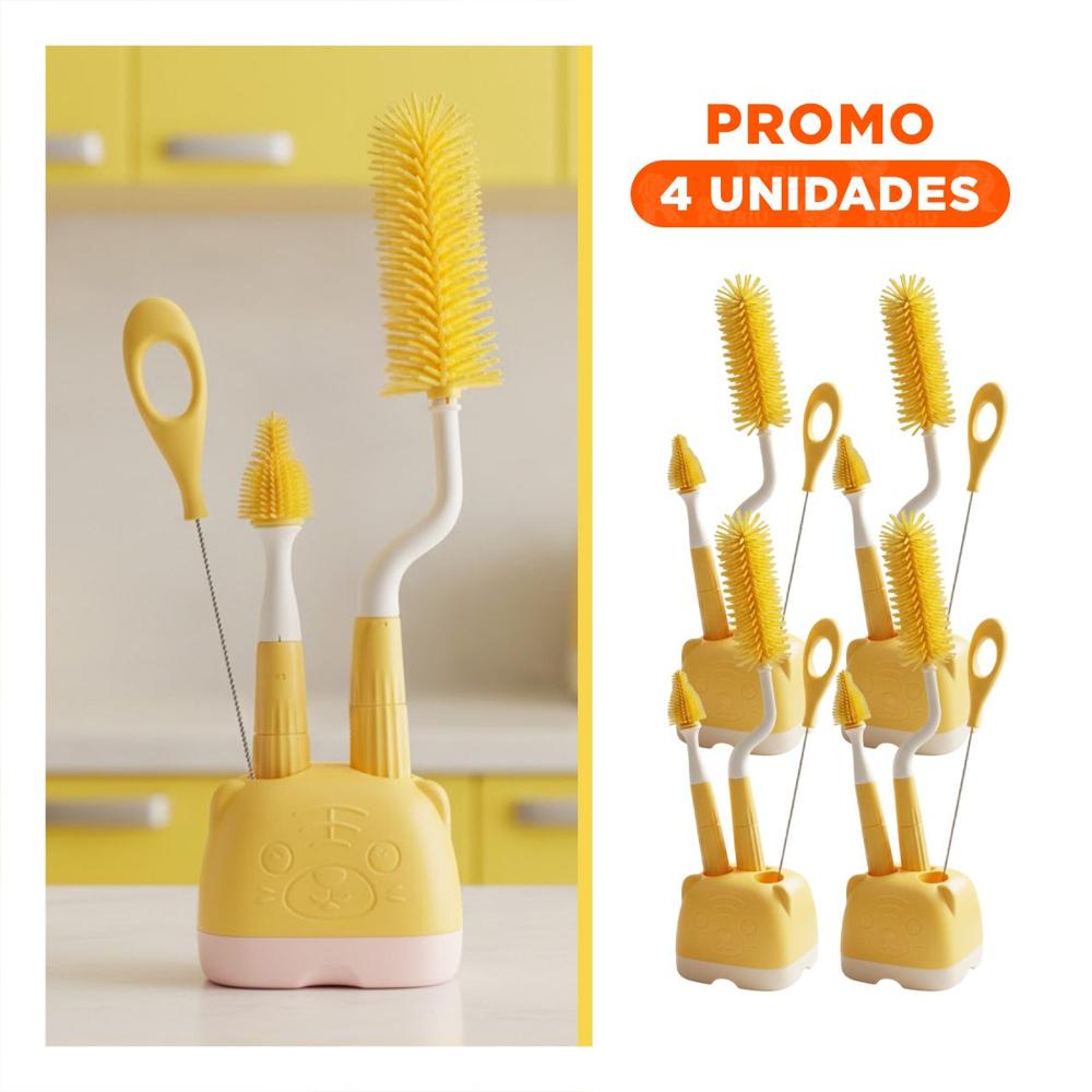 Pack4 Escobilla practica 4pzs Amarillo Base Osito Ideal para Uso Diario en Casa