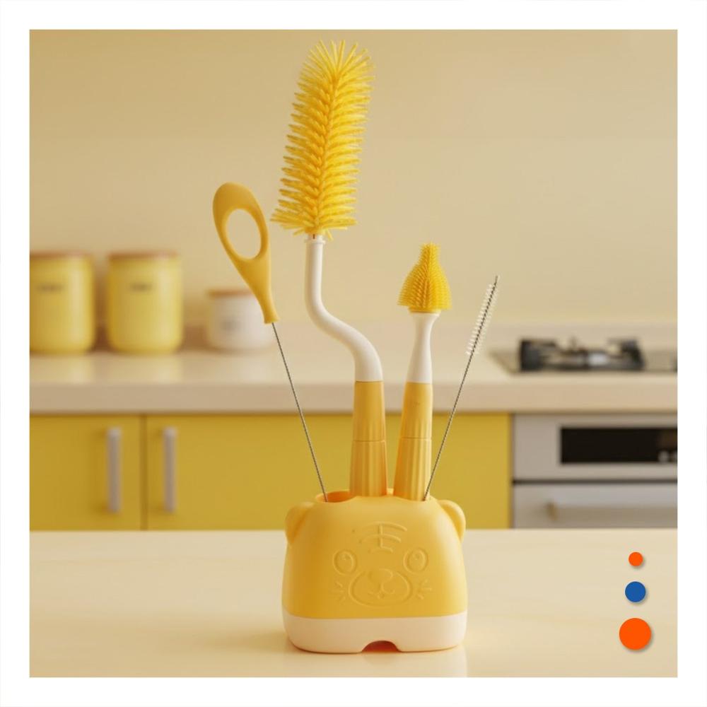 Cepillo con Base 4pzs Amarillo Base Osito Mantiene Accesorios Impecables Y notas