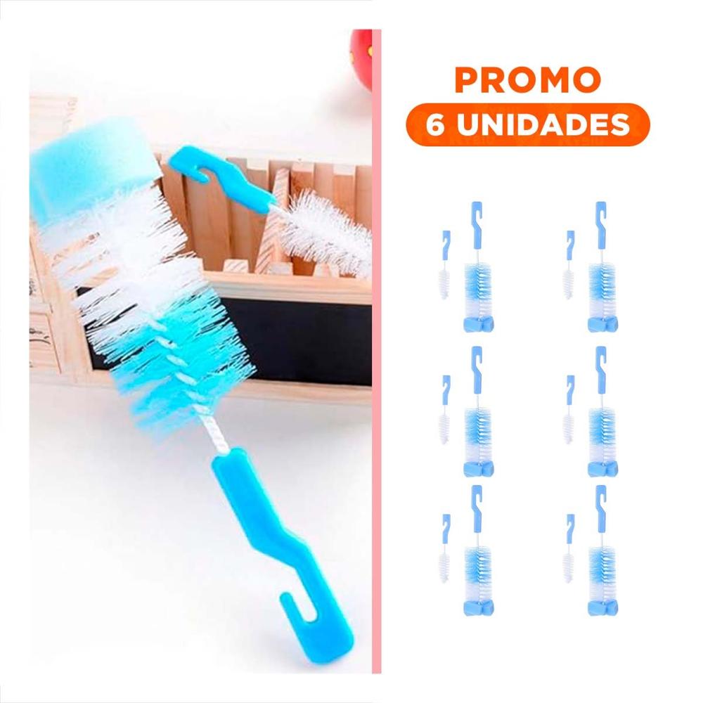 Pack6 Pincel Suave que Facilita Cuidado Diario de Biberones 2pzs Base Celeste Y Papel Regalo