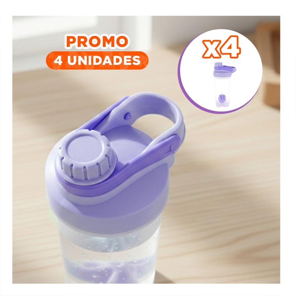 Pack4 Bidón Tomatodo Shaker 500ml Lila para Agua y Batidos Nutritivos YPapel Regalo
