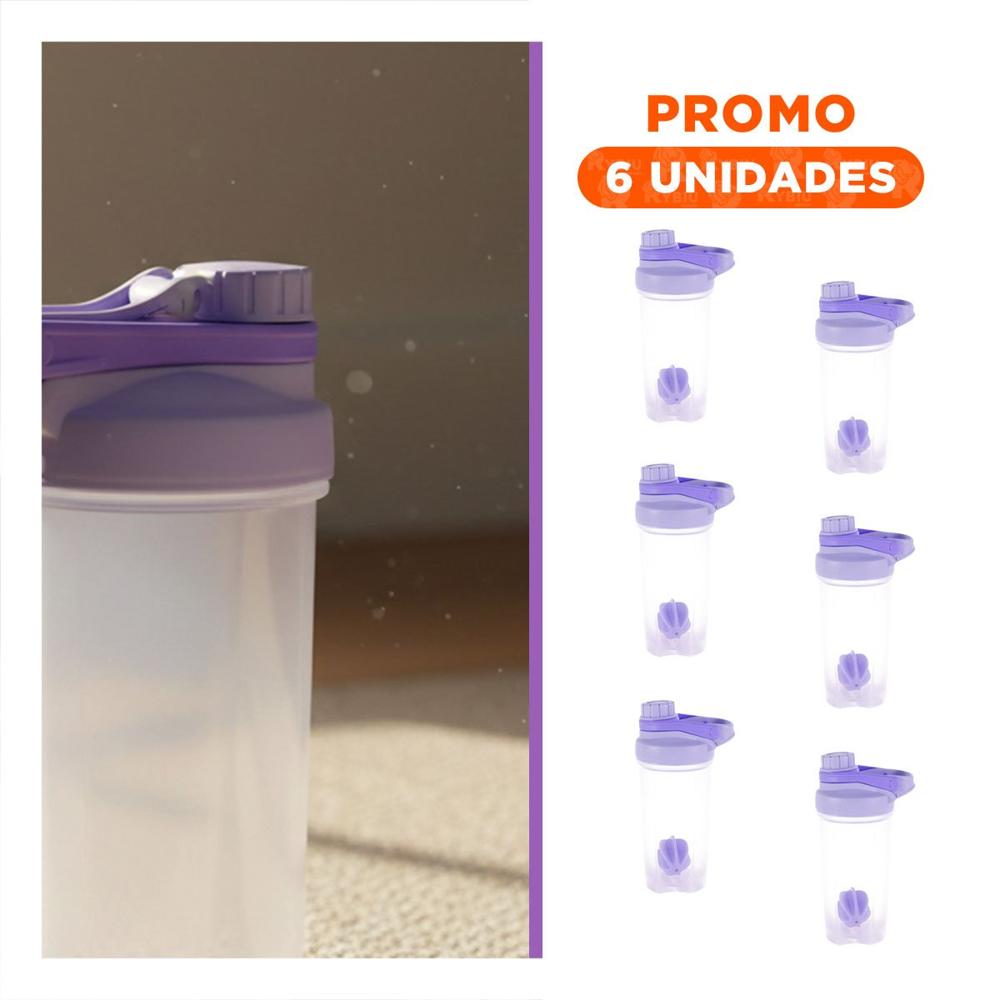 Pack6 Envase Tomatodo Shaker 500ml Lila Portátil para Gym y Actividad Física YRegalo Sticker
