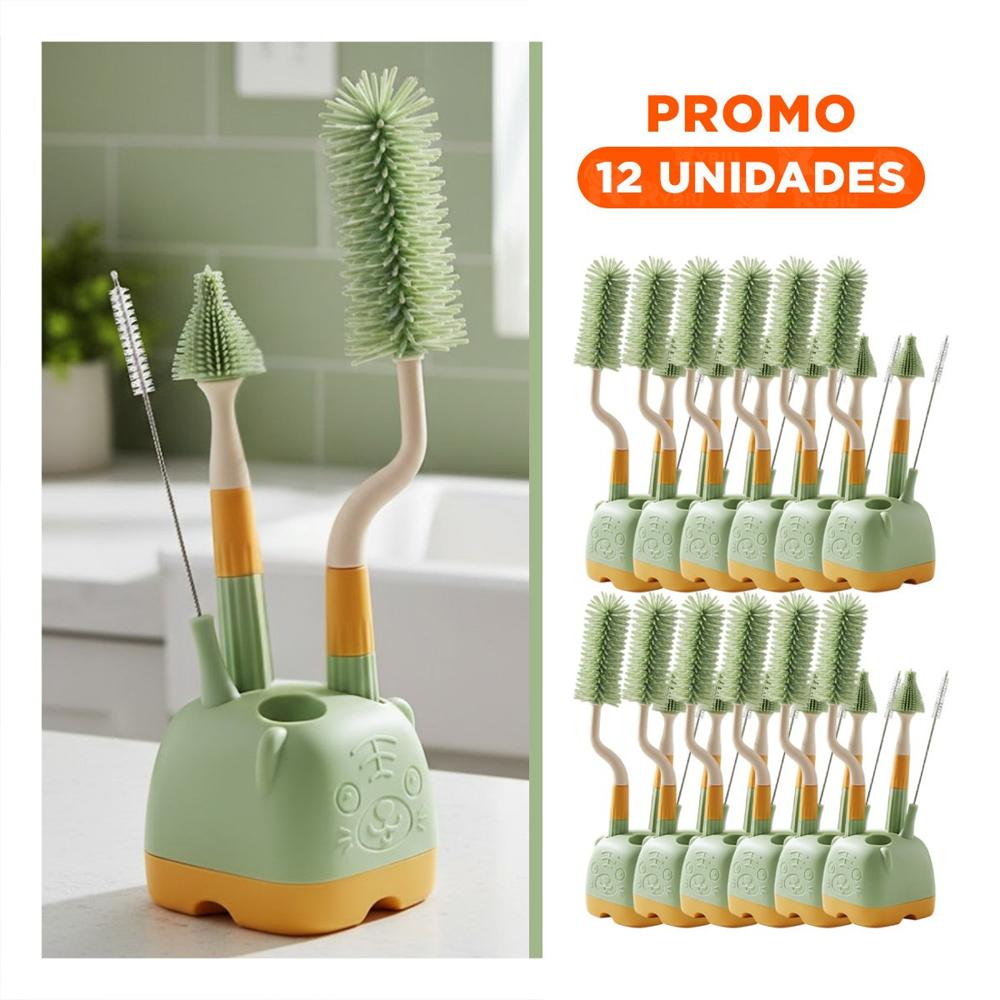 Pack12 Kit Limpieza 4 Pzs Verde Base Osito para Mantener Limpios los Biberones y Teteros