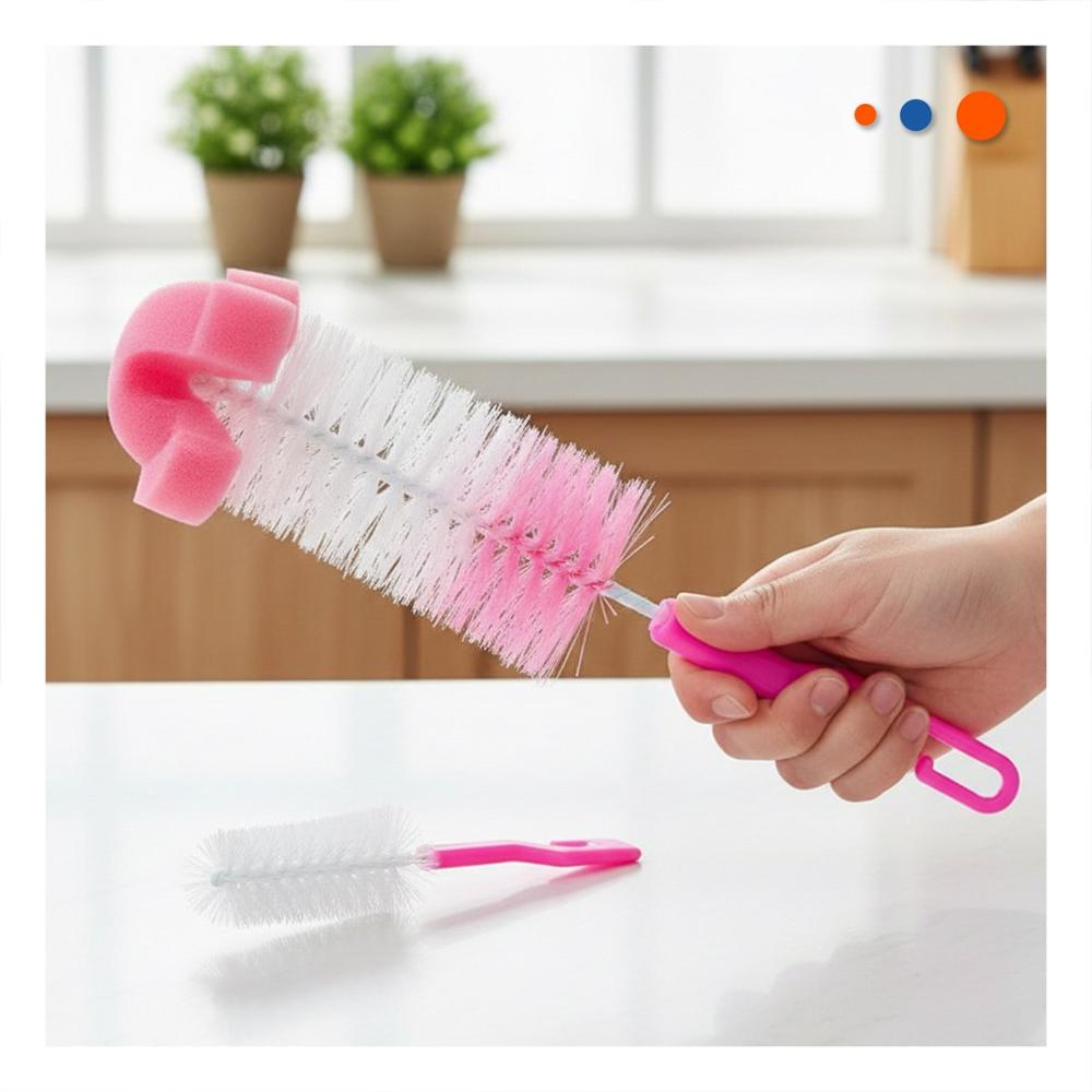 Cepillo Practico para Mantener Tetinas y Vasos Impecables 2pzs Base Rosado Y Papel Regalo