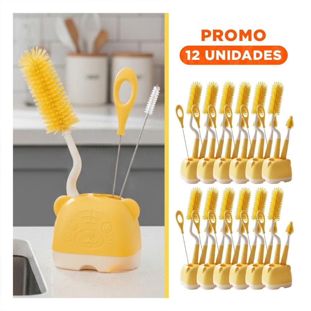 Pack12 Brocha Infantil 4pzs Amarillo Base Osito Limpieza Rapida y Practica