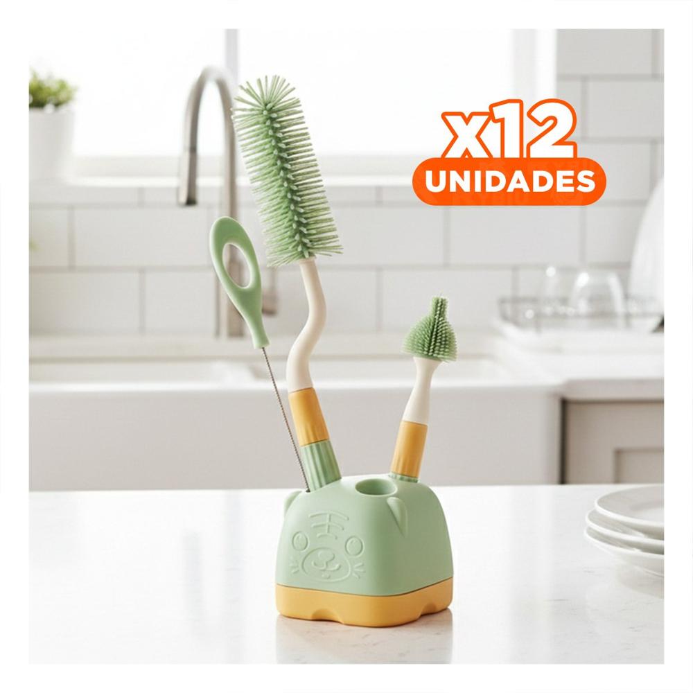 Pack12 Pack Limpieza 4 Pzs Verde Base Osito para Higiene de Biberones en Hogar Y Papel Regalo