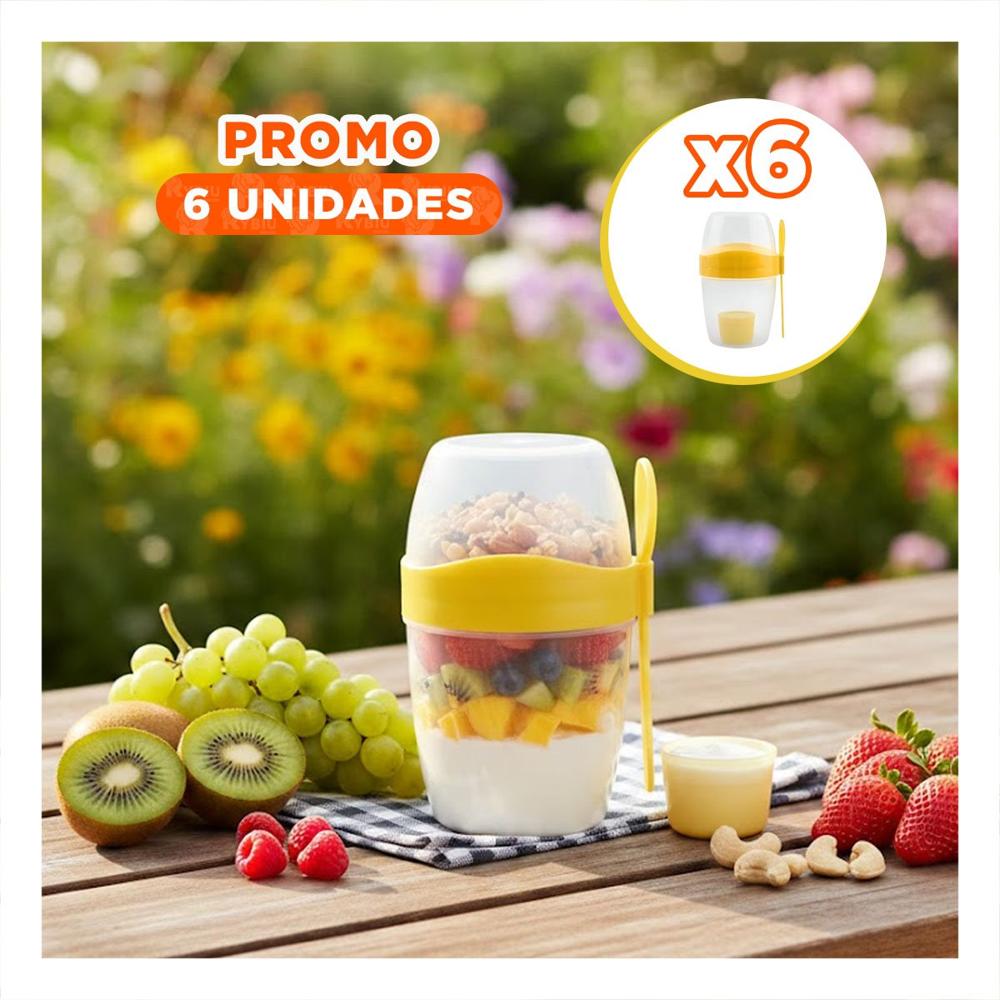 Pack6 Contenedor Yogurero Amarillo con Cuchara Integrada Facil de Transportar YPapel Regalo