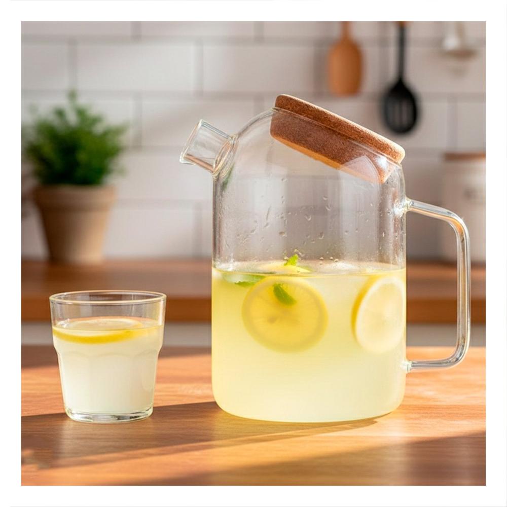 Jarra Practica para Servir Jugos y Infusiones con Tapa de Corcho Transparente YPapel Regalo