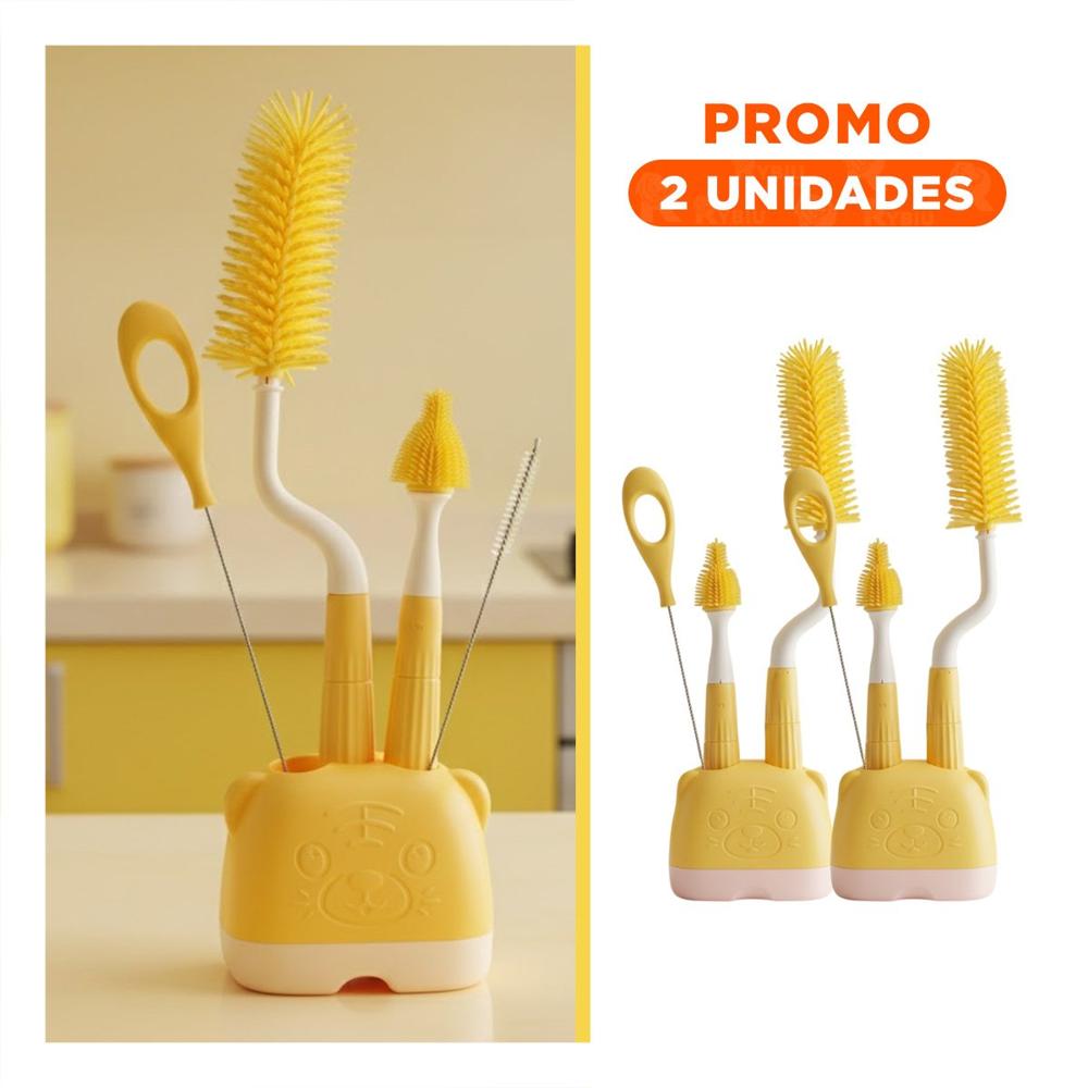 Pack2 Escobilla Suave 4pzs Amarillo Base Osito Protege Tetinas y Biberones Y Regalo Sticker